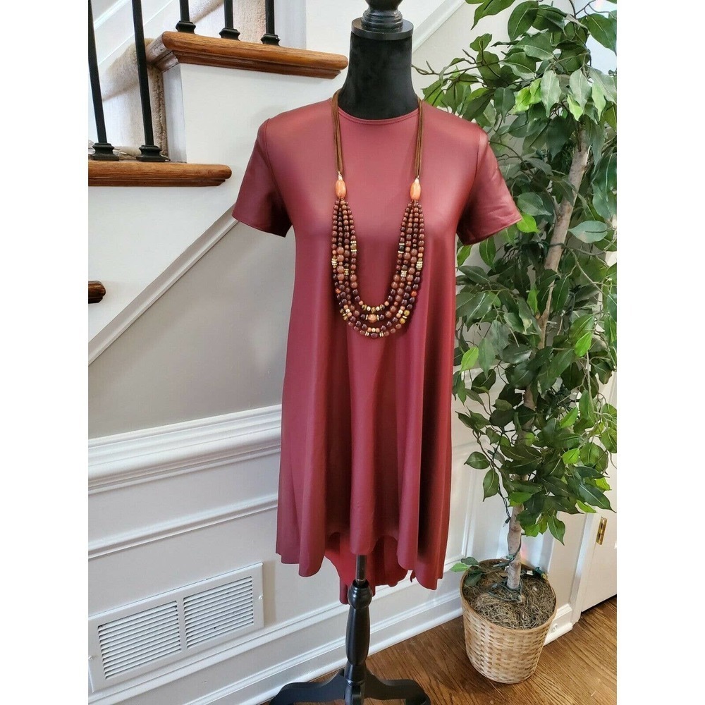 Boutique Eien Women Burgundy Polyester ShortSleeve RoundNeck Knee Length Dress S